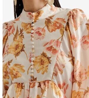 MALINA Pernilla Blouse Balloon Sleeve Floral Cream Peony Size 42 Quiet Luxury